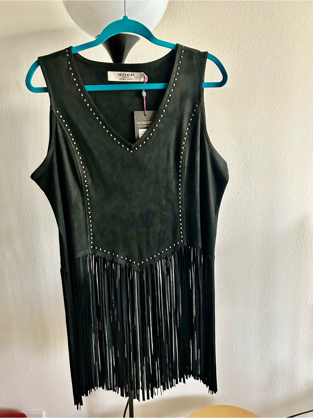 Idyllwind Black Studded Fringe Mini Dress